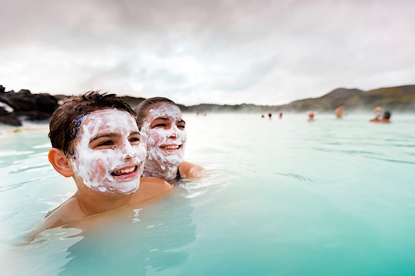 blue lagoon people family bathing spa