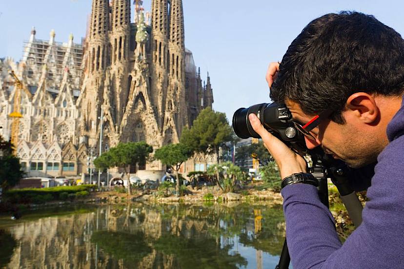 Photographer Tourist At Sagrada Familia Cathedral